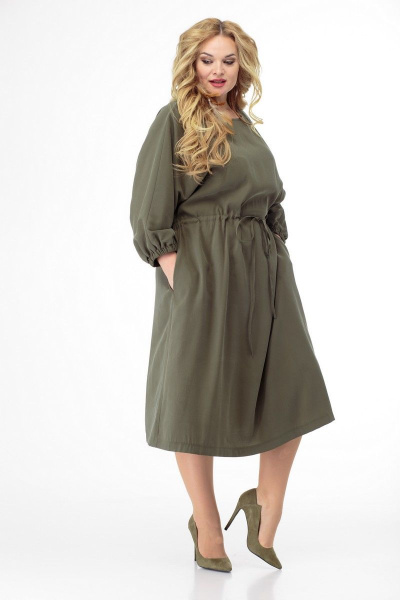 Платье с рельефами и длиной ниже колена Anelli 884 хаки - фото 9