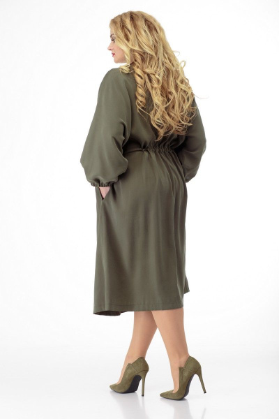 Платье с рельефами и длиной ниже колена Anelli 884 хаки - фото 8