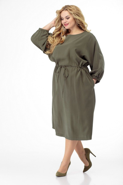 Платье с рельефами и длиной ниже колена Anelli 884 хаки - фото 7