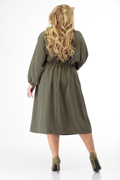 Платье с рельефами и длиной ниже колена Anelli 884 хаки - фото 6