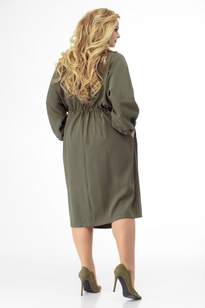 Платье с рельефами и длиной ниже колена Anelli 884 хаки - фото 2