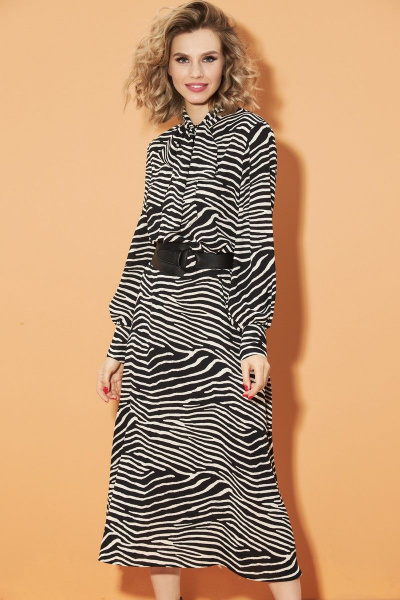 Демисезонное платье с воротником-стойкой и бантами DILIA 0469 зебра - фото 1