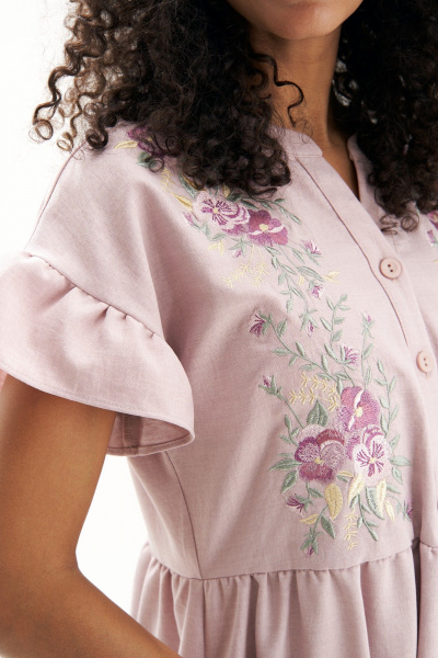 Платье свободное с цветочной вышивкой и ярусами воланов Urs 22-826-1 - фото 6