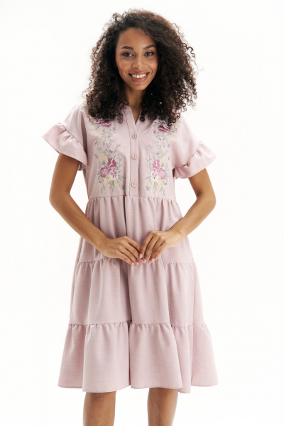 Платье свободное с цветочной вышивкой и ярусами воланов Urs 22-826-1 - фото 4