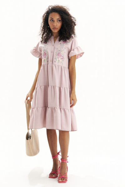 Платье свободное с цветочной вышивкой и ярусами воланов Urs 22-826-1 - фото 3