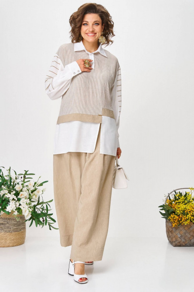 Блуза, брюки Anastasia 1242 молочно-бежевый - фото 1