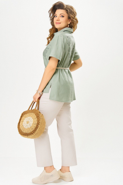Блуза, брюки Fita 1663 бежево-фисташковый - фото 2