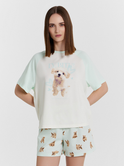 Футболка, шорты Mark Formelle 592535/24-33466ПП-16 св.молочный_собачки_на_св.мяте_3_сл_на_пол - фото 102