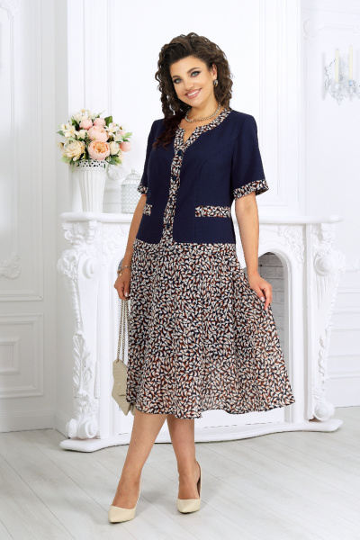 Жакет, юбка Ninele 5992 синий_листья - фото 6