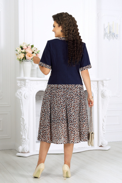 Жакет, юбка Ninele 5992 синий_листья - фото 7