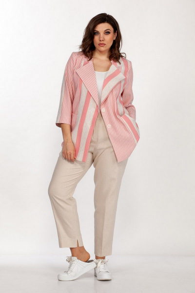 Костюм из текстиля с жакетом и брюками для демисезона Anna Majewska 1436 коралл - фото 2