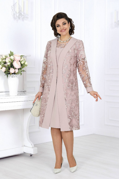 Розовый кружевной вечерний костюм из 2 предметов Ninele 5988 пудра - фото 9