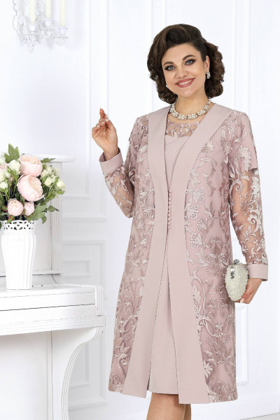 Розовый кружевной вечерний костюм из 2 предметов Ninele 5988 пудра - фото 2