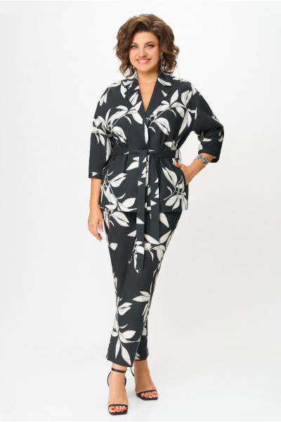 Брюки, жакет DaLi 9347.1 чёрный_с_молочным - фото 1