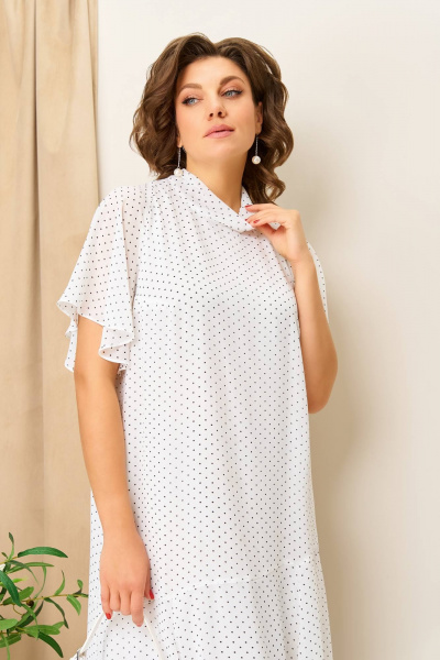 Платье VOLNA 1422 молочно-белый/горох - фото 4