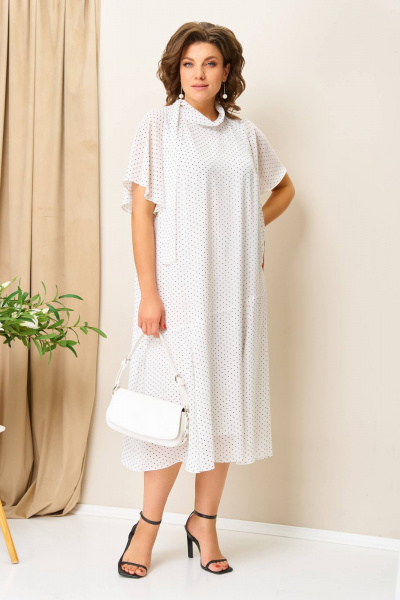Платье VOLNA 1422 молочно-белый/горох - фото 3