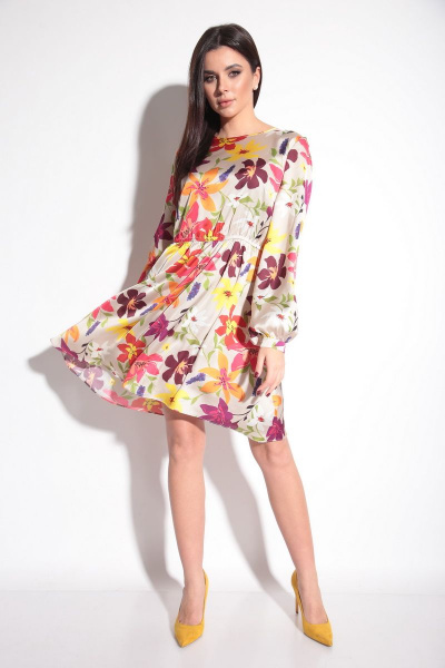 Платье с ярким цветочным принтом и резинкой на талии Michel chic 2044 цветочки - фото 5