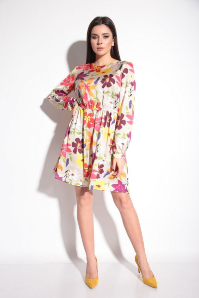 Платье с ярким цветочным принтом и резинкой на талии Michel chic 2044 цветочки - фото 3