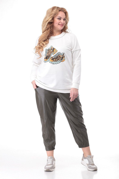 Демисезонный комплект из трикотажа и экокожи с брюками Кэтисбел 2499 - фото 1