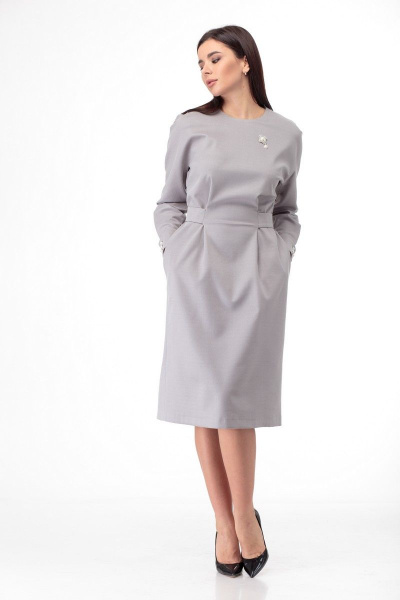 Платье стального оттенка с поясом и пуговицами Anelli 956 серый - фото 9