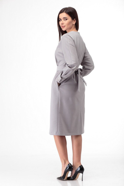 Платье стального оттенка с поясом и пуговицами Anelli 956 серый - фото 8