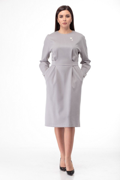 Платье стального оттенка с поясом и пуговицами Anelli 956 серый - фото 7