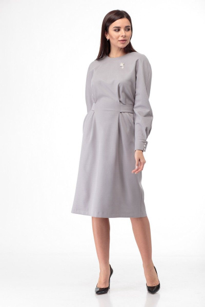 Платье стального оттенка с поясом и пуговицами Anelli 956 серый - фото 6