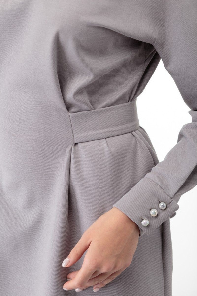 Платье стального оттенка с поясом и пуговицами Anelli 956 серый - фото 4