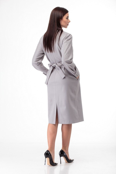 Платье стального оттенка с поясом и пуговицами Anelli 956 серый - фото 2