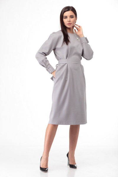 Платье стального оттенка с поясом и пуговицами Anelli 956 серый - фото 1