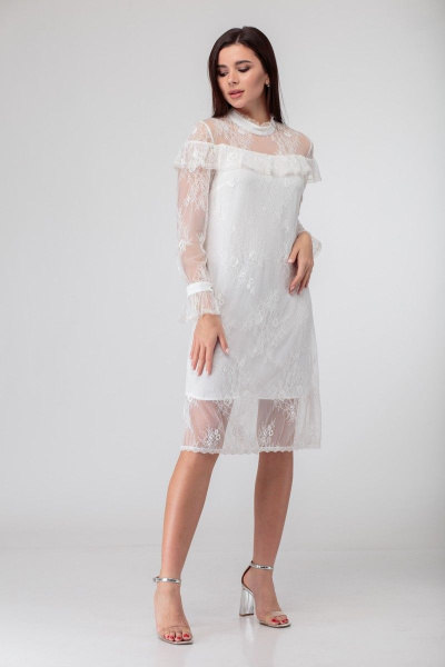 Платье макси с кокетками и съемным поясом Anelli 684 белый - фото 5