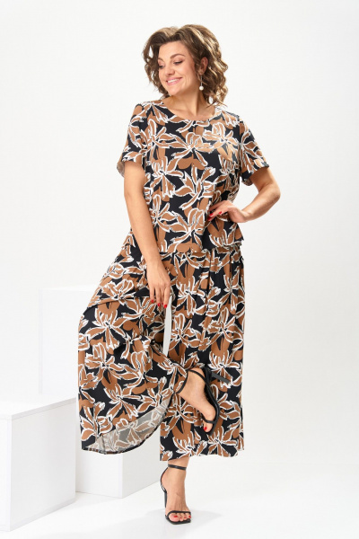 Блуза, брюки Romanovich Style 2-2704 коричневые_цветы - фото 2