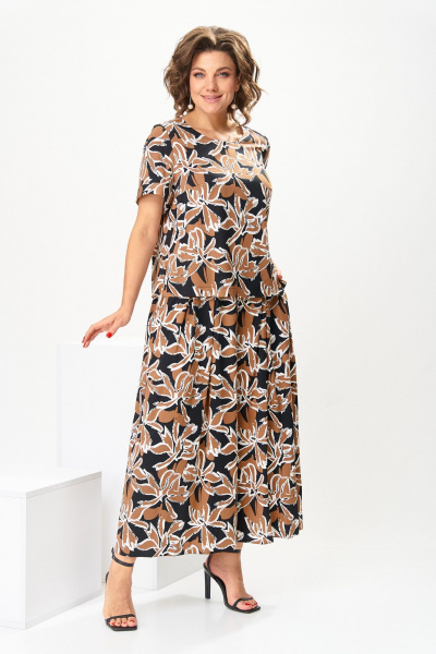 Блуза, брюки Romanovich Style 2-2704 коричневые_цветы - фото 1