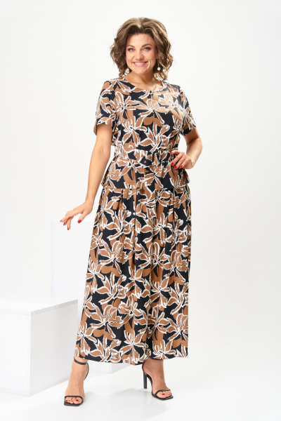 Блуза, брюки Romanovich Style 2-2704 коричневые_цветы - фото 4