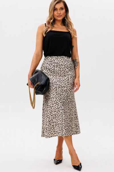 Юбка атласная из шелкового материала с трапециевидным силуэтом Anastasia 1151.1 платина - фото 5