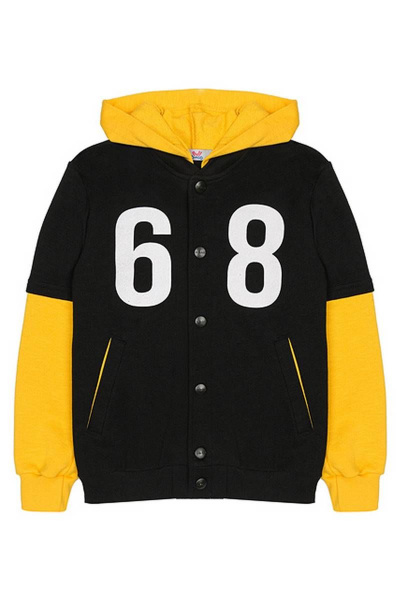 Демисезонный черный жакет для мальчика с капюшоном и молнией Bell Bimbo 180137 черный/желтый - фото 1