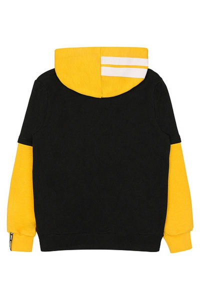 Демисезонный черный жакет для мальчика с капюшоном и молнией Bell Bimbo 180137 черный/желтый - фото 2