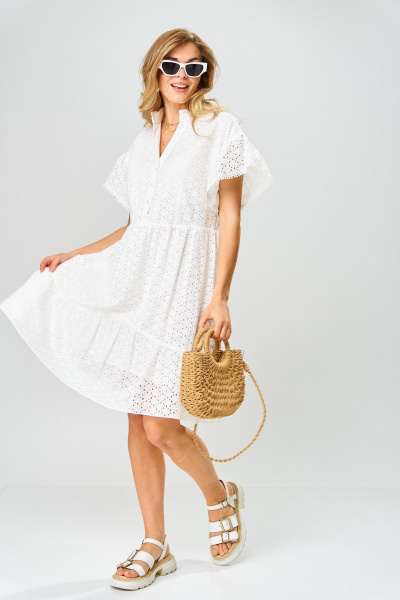 Платье Laikony L-123 молочный/шитье-в-цветочек - фото 2