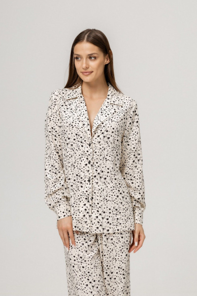 Блуза, брюки Twok 111006 белый с черными цветами - фото 9