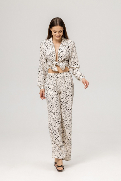 Блуза, брюки Twok 111006 белый с черными цветами - фото 2