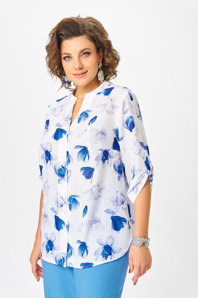 Блуза Swallow 852.1 молочный/синие_и_серые_цветы - фото 10