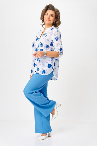 Блуза Swallow 852.1 молочный/синие_и_серые_цветы - фото 8