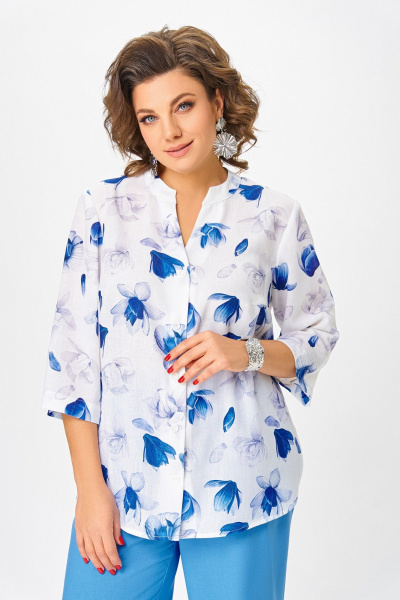 Блуза Swallow 852.1 молочный/синие_и_серые_цветы - фото 1