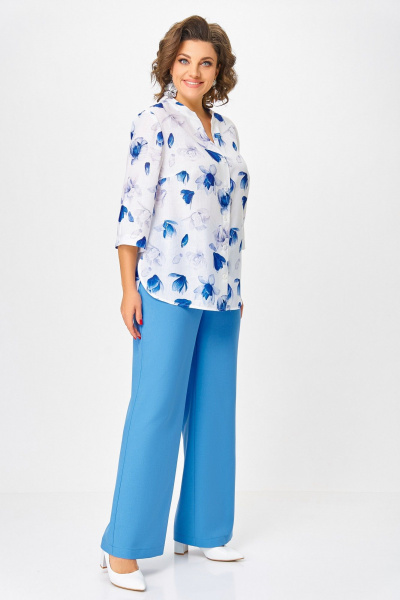 Блуза Swallow 852.1 молочный/синие_и_серые_цветы - фото 4