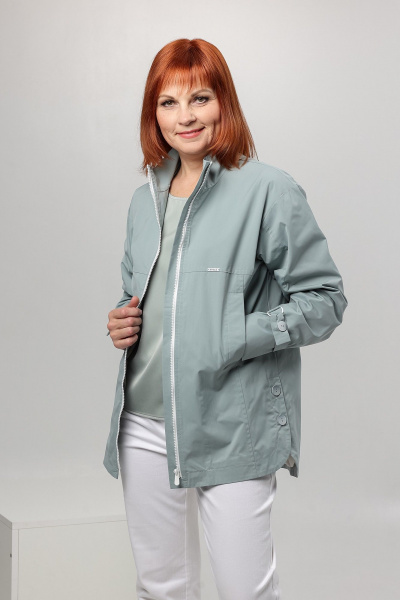 Жакет прямого силуэта из демисезонного текстиля с шлицами Соджи 589 мятный - фото 2