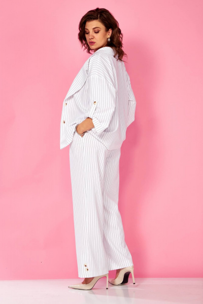 Блуза, брюки, жакет Ольга Стиль С-935 полоска-розовый - фото 7