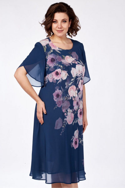 Платье Элль-стиль 2209/13 джинс_цветы_принт - фото 3