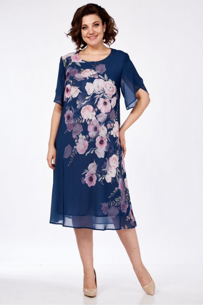 Платье Элль-стиль 2209/13 джинс_цветы_принт - фото 1