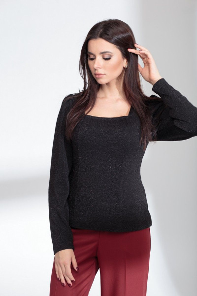Демисезонная блузка из вискозы с люрексом и каре-вырезом SandyNa 13909 черный - фото 1
