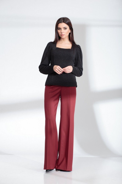 Демисезонная блузка из вискозы с люрексом и каре-вырезом SandyNa 13909 черный - фото 4